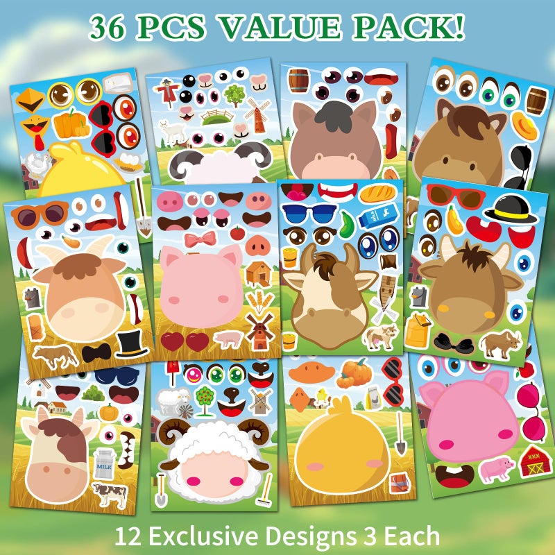 Ozepao 36 Pcs Farm Animals Make-A-Face Sticker Sheets | Mix & Match Your Own Farm Animal Stickers for Kids Ages 2-6 | Farm Animal Party Supplies  Birthday Decorations  Crafts & Activities - Image 2